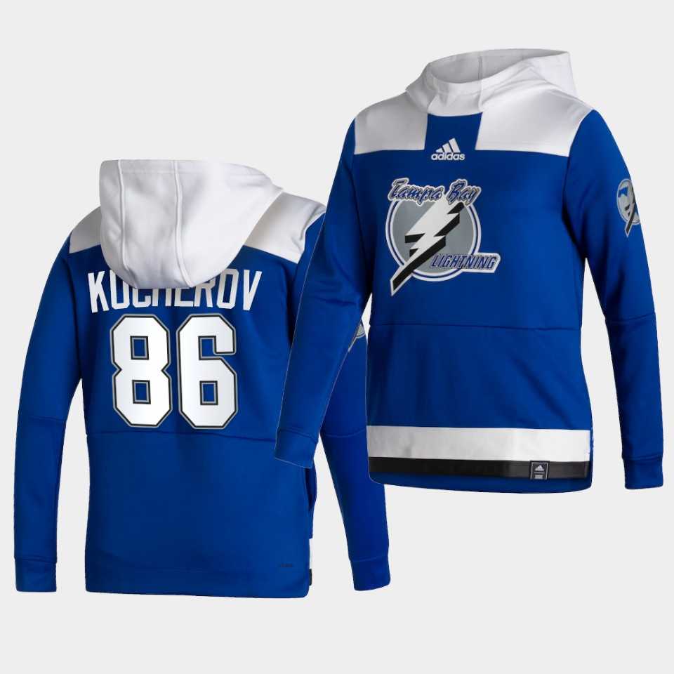 Men Tampa Bay Lightning 86 Kucherov Blue NHL 2021 Adidas Pullover Hoodie Jersey